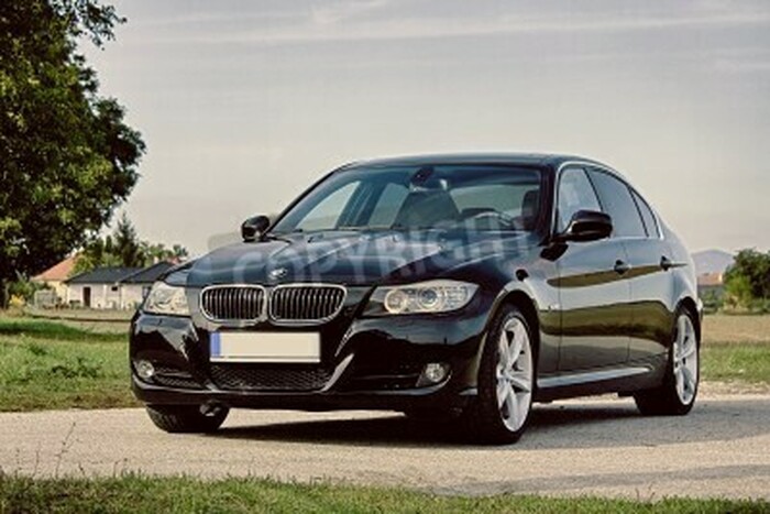 Fototapete Schwarzer Wagen BMW und Baum