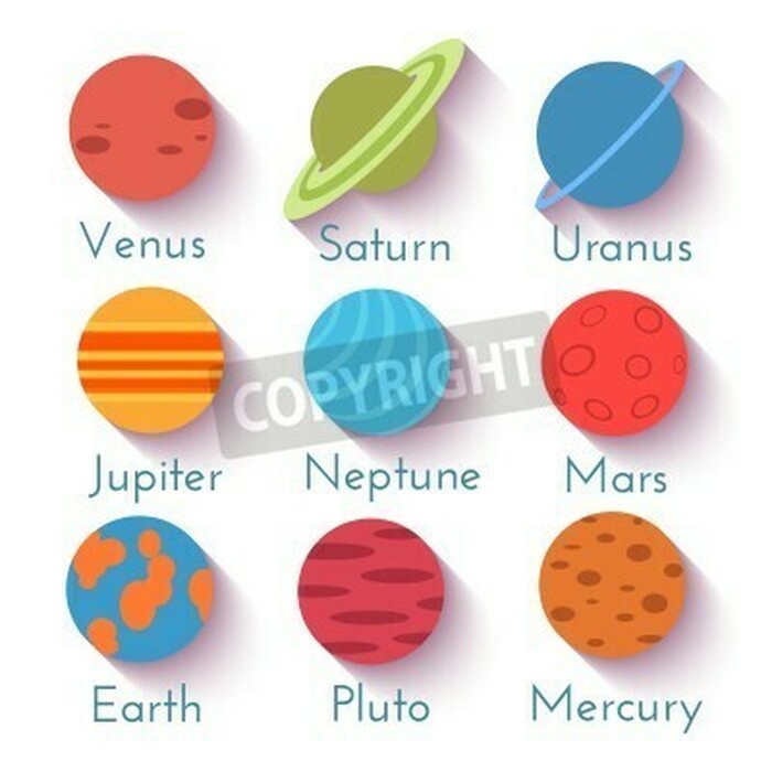 Fototapete Zeichnung mit Sonnensystem und Unterschriften