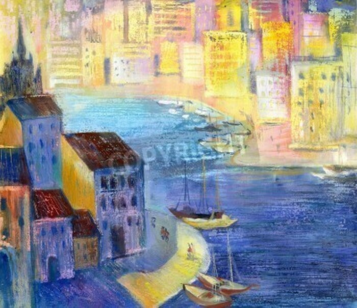 Bild Impressionismus Meer und Stadt