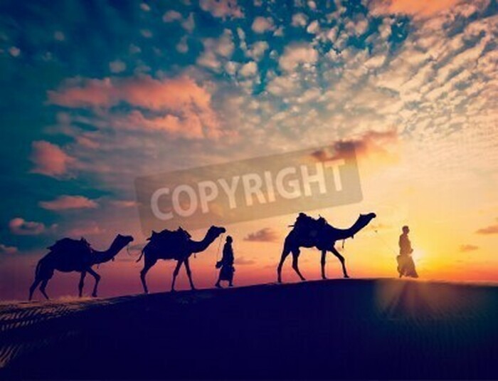 Fototapete Retro Karawane in der Wüste