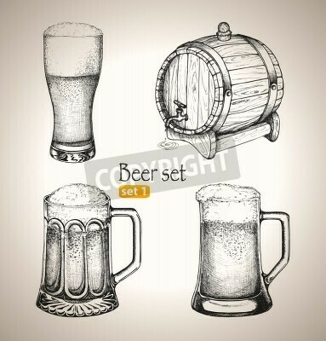 Fototapete Krüge und Fässer für Hopfengetränk