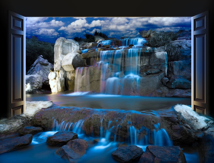 Fototapete Räumliche Ansicht des Wasserfalls