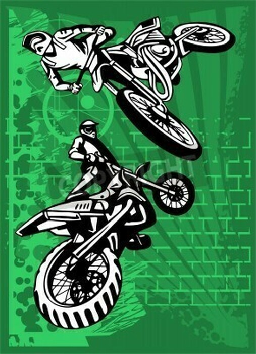 Fototapete Einfarbige Motorräder auf grünem Hintergrund