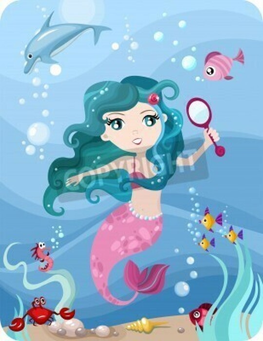 Fototapete Meerjungfrau mit blauem Haar