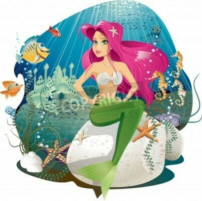 Fototapete Meerjungfrau und Seepferdchen