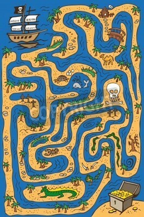 Fototapete Labyrinth mit Schiff und Schatz