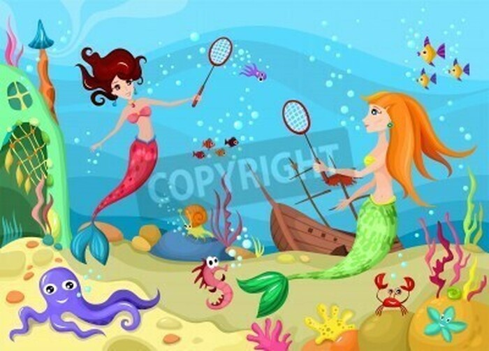 Fototapete Meerjungfrauen spielen Badminton