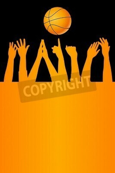 Poster Grafik eines Basketballs über Händen