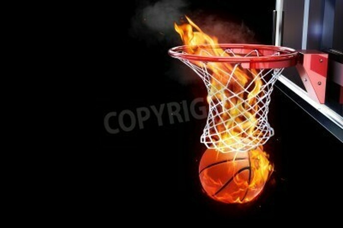 Poster Basketball Ball brennt im Korb