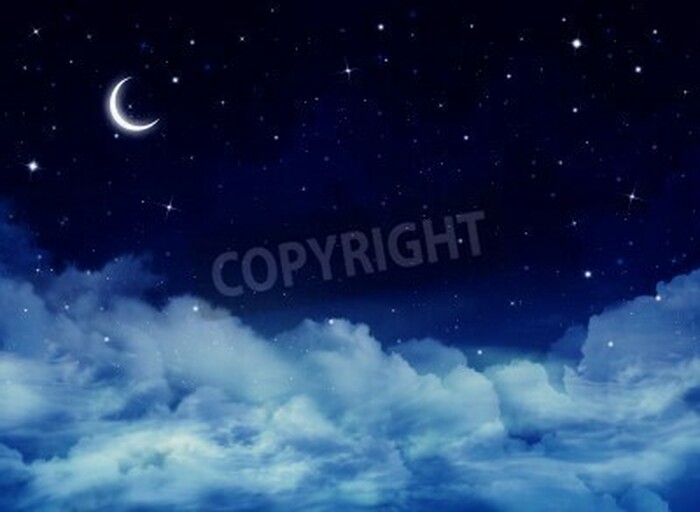 Fototapete Nachtblick auf Sterne und Mond