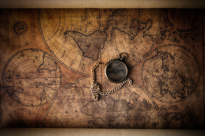 Fototapete Veraltete Weltkarte mit Kompass