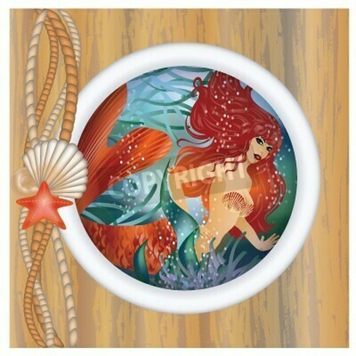 Fototapete Meerjungfrau im Rahmen und Muscheln