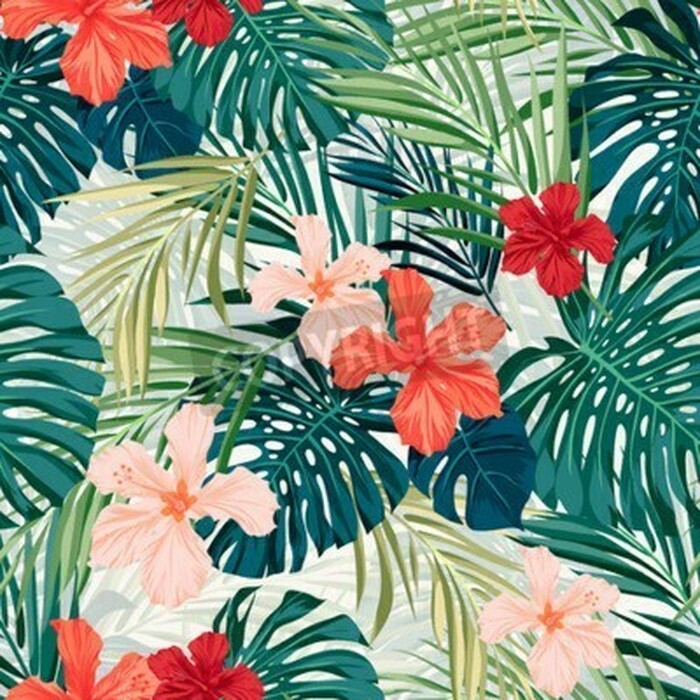 Fototapete Natürliches Muster mit exotischen Blumen