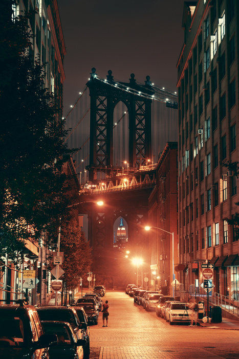 Poster Straßen von Manhattan bei Nacht