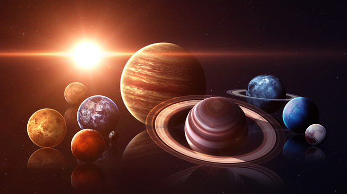 Fototapete Planeten des Sonnensystems und helle Sonne