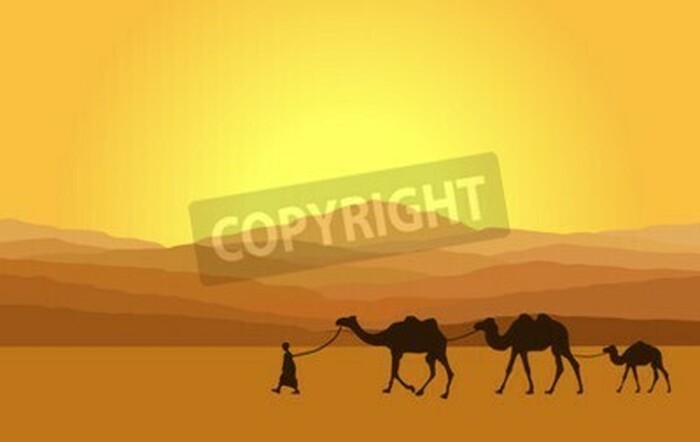 Fototapete Karawane in der Wüste im grafischen Stil