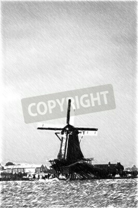 Fototapete Schwarz-weiße Windmühle