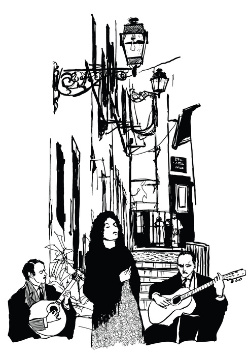 Poster Straßenmusik in Schwarz und Weiß