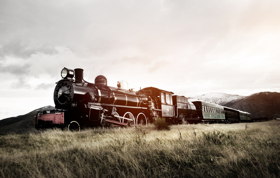 Train locomotives paysage de montagnes