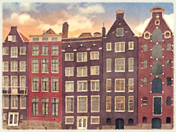 Maisons de ville à l'aquarelle d'amsterdam
