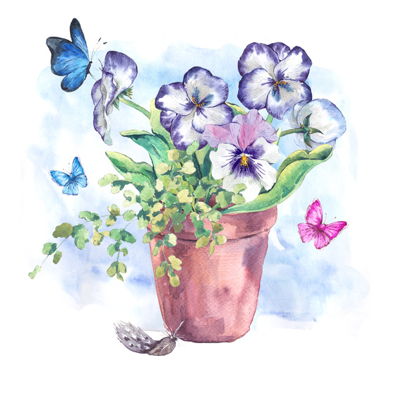 Aquarelle jardin bouquet de printemps dans des pots de fleurs