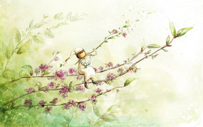 Personnage sur une branche version aquarelle