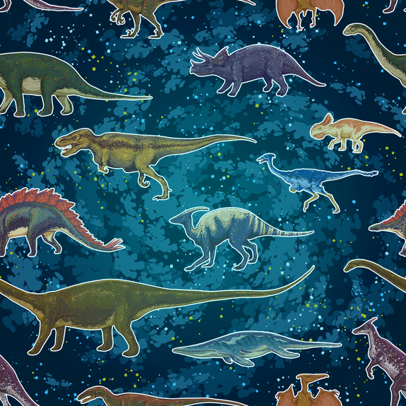 Dinosaures avec une galaxie en arrière-plan