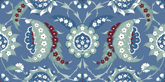 Fleurs orientales sur fond bleu