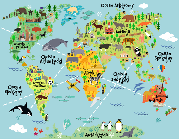 Carte du monde pour enfants version avec des animaux