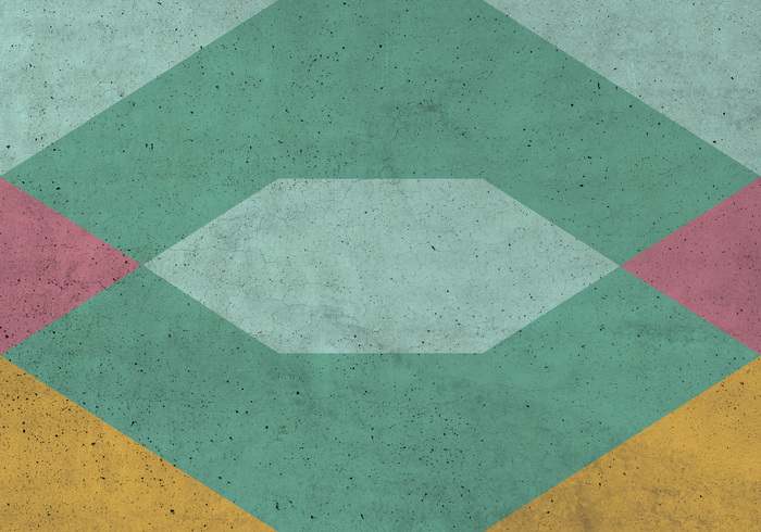 Figures géométriques à dominante verte sur texture béton
