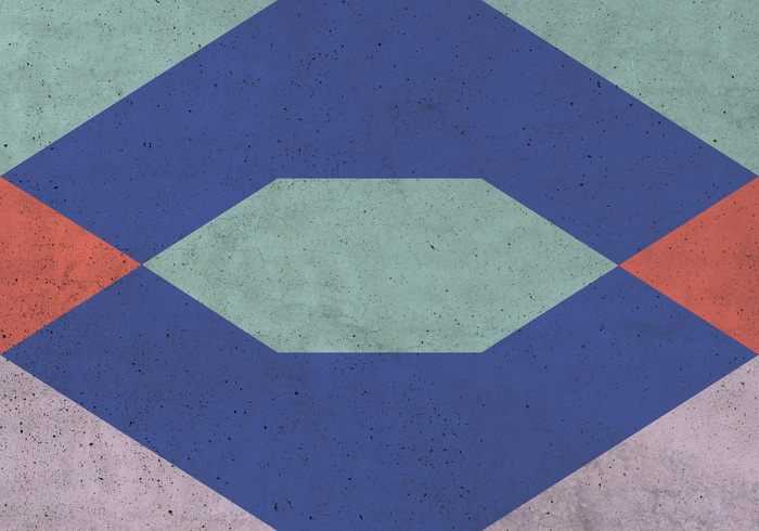 Figures géométriques à dominante violette sur texture béton