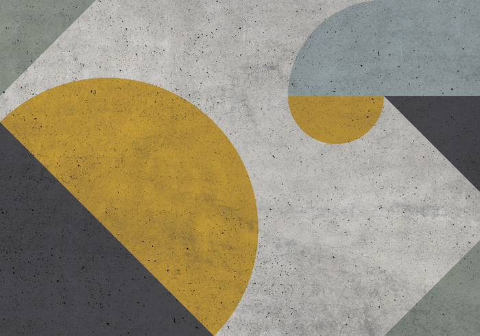 Composition géométrique avec accent jaune texture béton