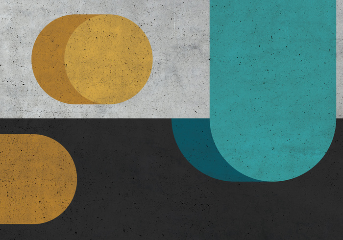 Composition jaune et turquoise sur texture béton