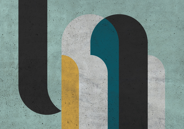 Figures cylindriques avec élément jaune et effet béton