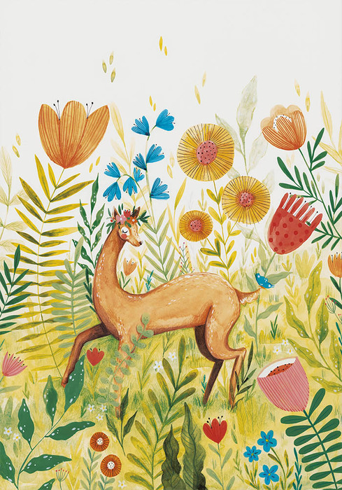 Biche dans une prairie fleurie