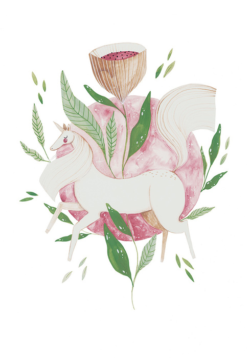 Licorne et verre à fleurs