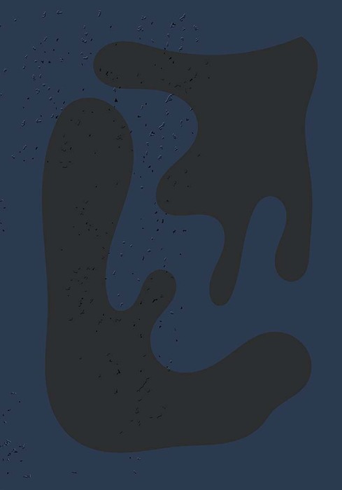 Composition abstraite noire sur fond bleu foncé