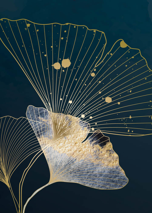 Feuilles de ginkgo, lignes dorées