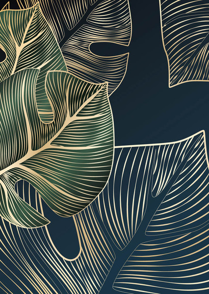 Feuilles de monstera tropicales avec des lignes dorées