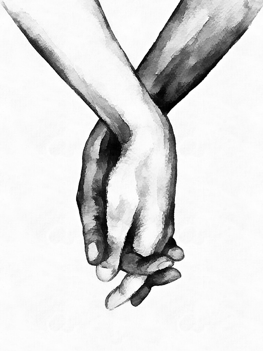 Mains noir et blanc aquarelle