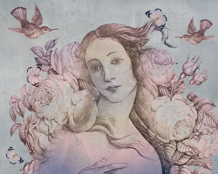 Vénus parmi les fleurs dans un style vintage