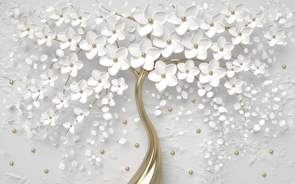 Arbre en fleurs avec fleurs blanches 3d