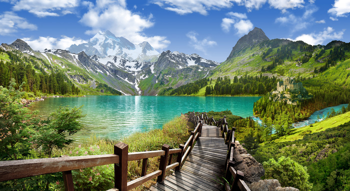 Vue 3d d’un lac dans les montagnes