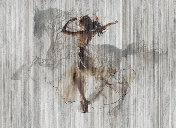 Une femme qui danse et un cheval au galop