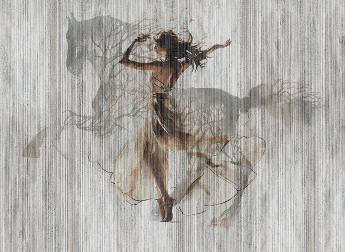 Une femme qui danse et un cheval au galop