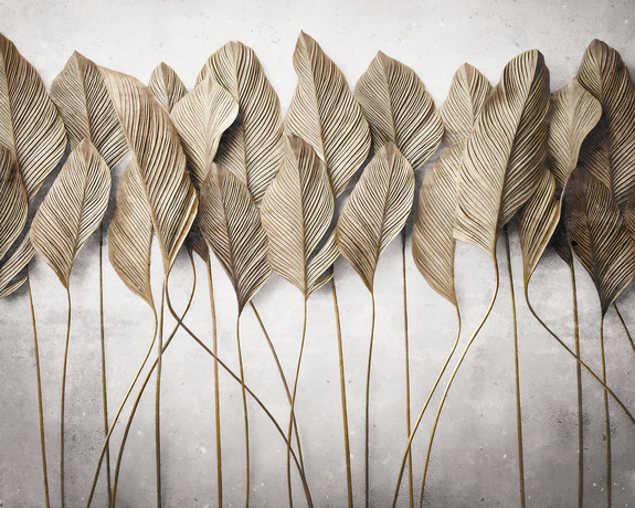 Grandes feuilles tropicales sur fond de béton