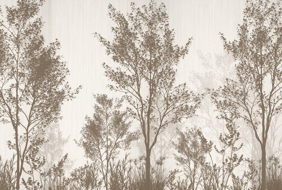 Arbres bruns sur fond beige, motif floral