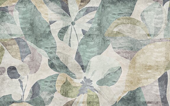 Feuilles et fleurs de style abstrait sur un fond texturé