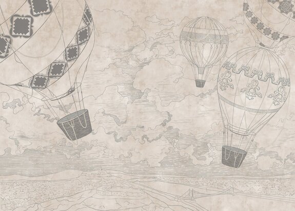 Ballons sur fond de paysage beige