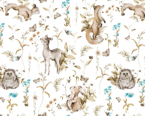 Animaux et plantes de la forêt à l&#39;aquarelle sur fond blanc